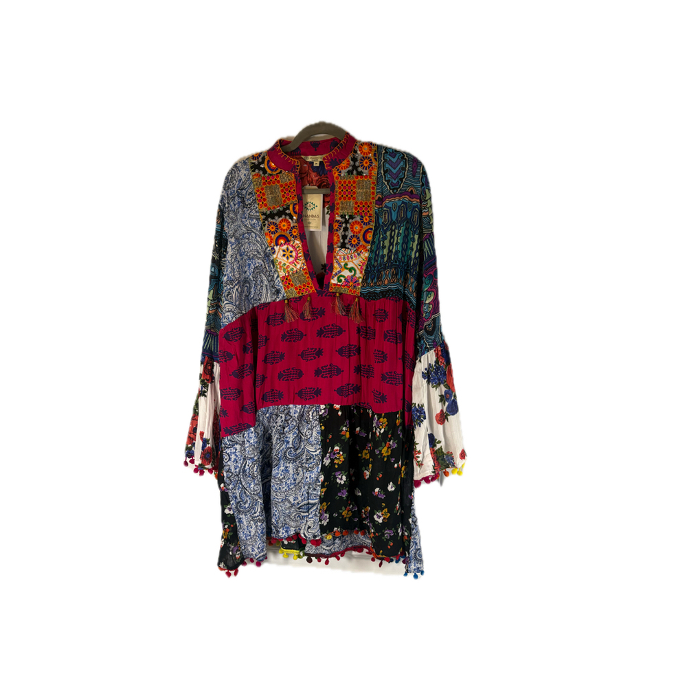 Colorful Boho Festival Bell Sleeve Patchwork Tunic/Dress Medium (PTP:26 L:37)